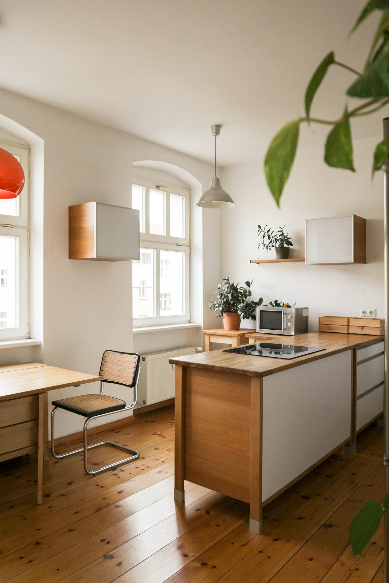 Pre-war kitchen with cane chair and oak floor